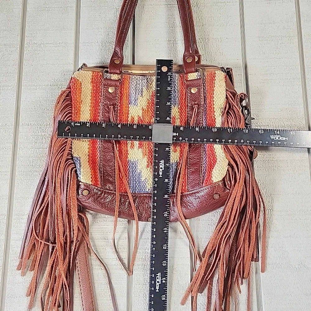Myra Bag Leather Aztec Fringe Crossbody Bag | Southwestern Brown Saddle Blanket - Picture 2 of 7